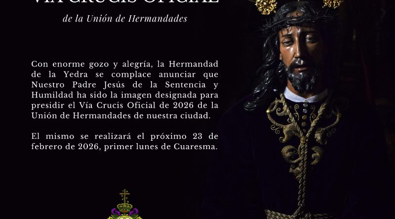 Nuestro Padre Jesús de la Sentencia y Humildad presidirá el Vía Crucis Oficial de la Unión de Hermandades de Jerez en 2026