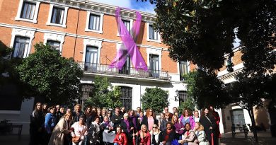 Jerez se une contra la violencia de género con la instalación del Lazo Morado en la Biblioteca Central